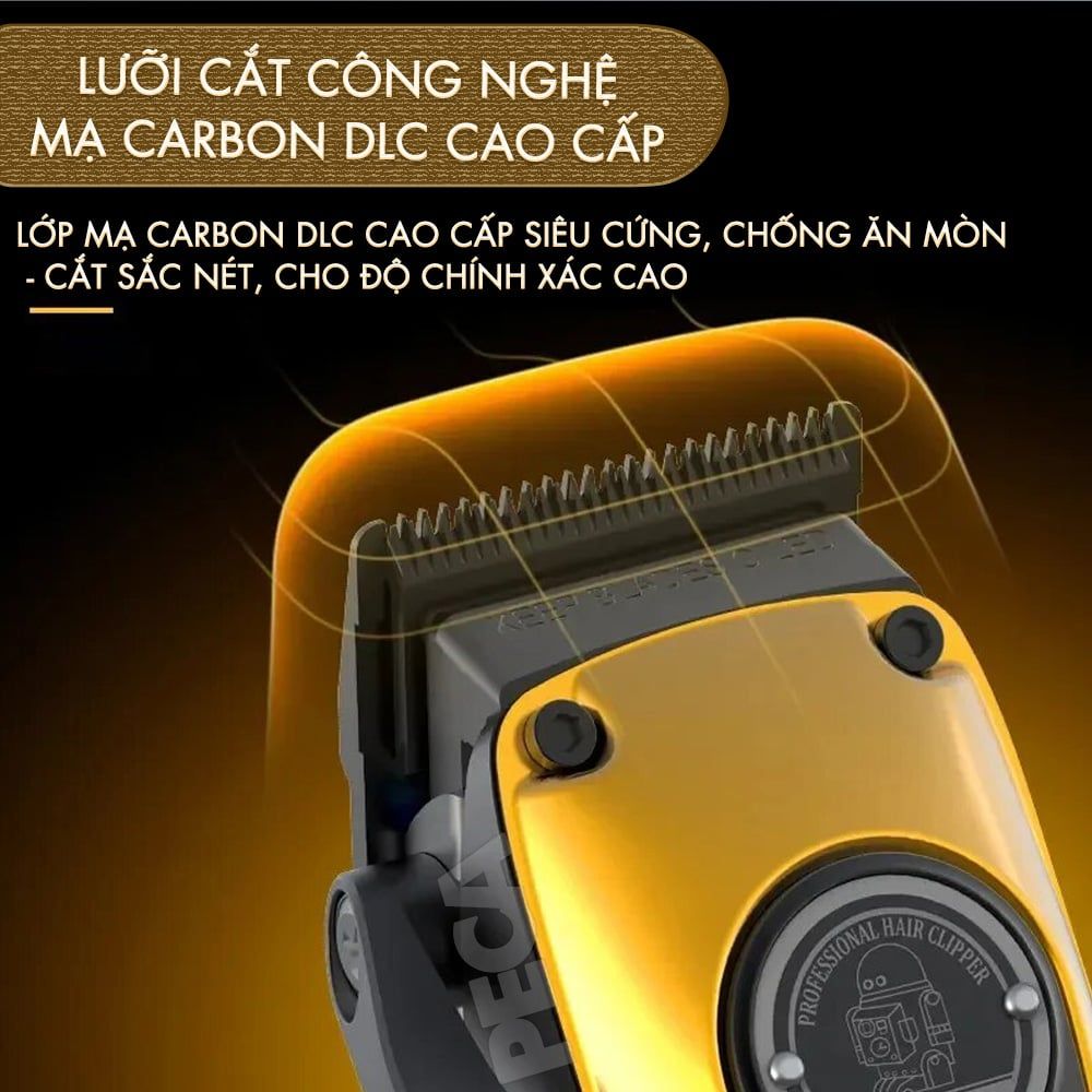 Tông đơ cắt tóc chuyên nghiệp Kemei KM-1825 lưỡi cắt mạ carbon DLC cao cấp có động cơ không chổi than màn hình LCD hiển thị công suất 8W