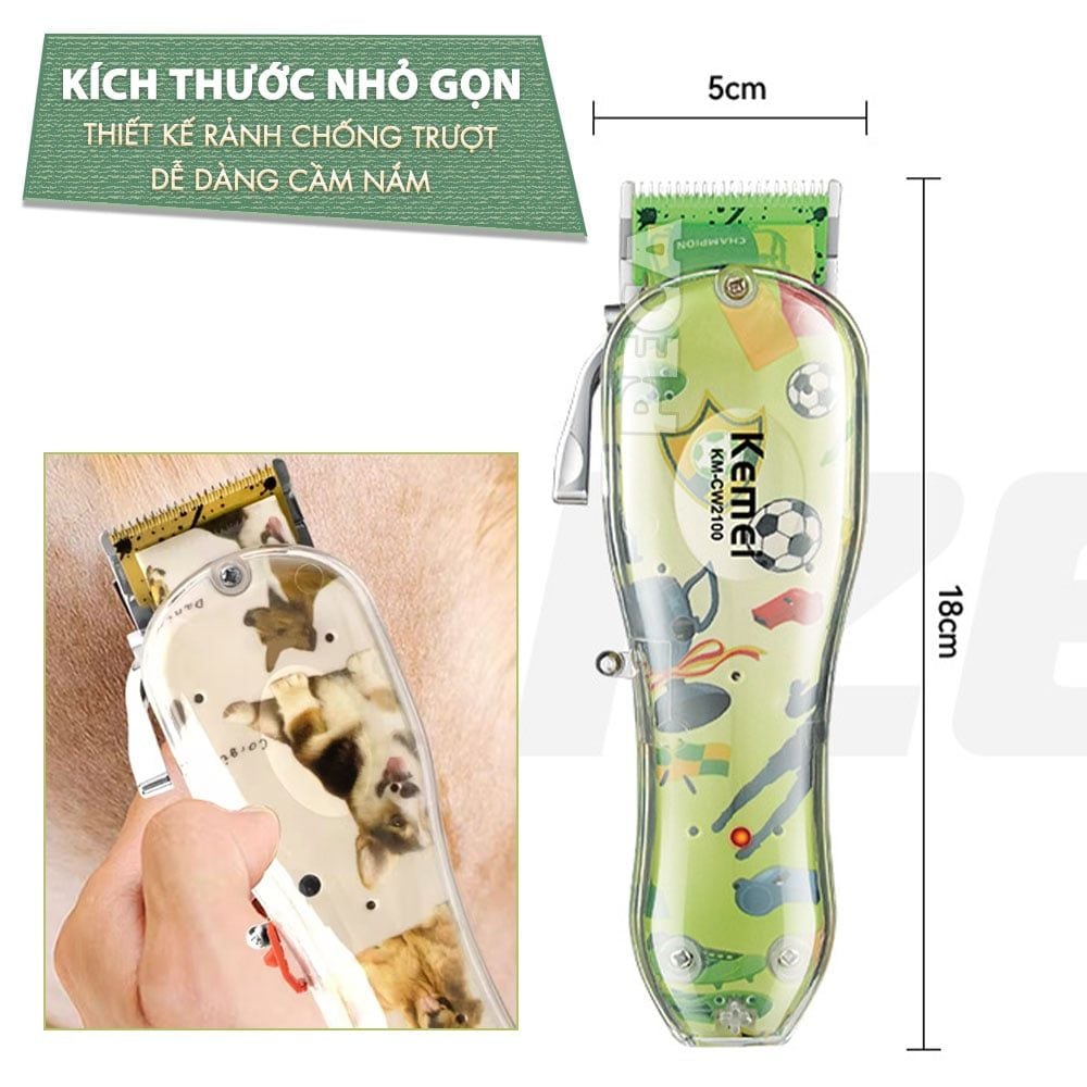 Tông đơ cắt lông thú cưng Kemei KM-CW2100 sử dụng không dây có thể cắt cho chó, mèo...công suất mạnh 5W - Chính hãng