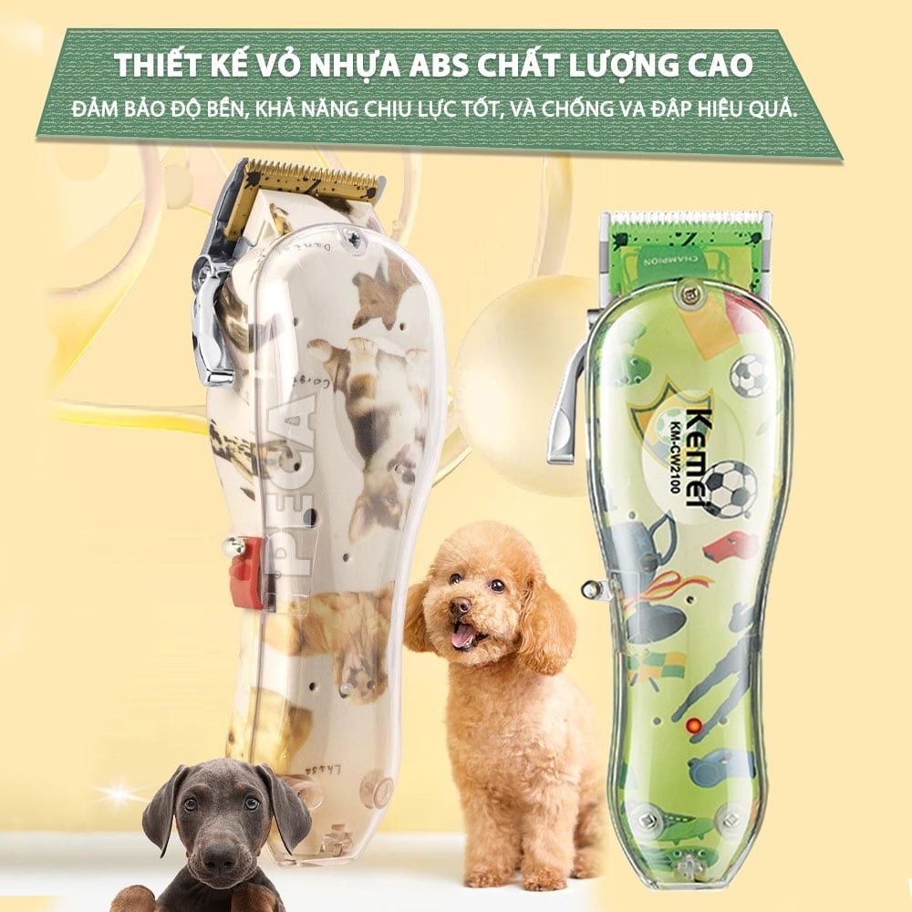 Tông đơ cắt lông thú cưng Kemei KM-CW2100 sử dụng không dây có thể cắt cho chó, mèo...công suất mạnh 5W - Chính hãng