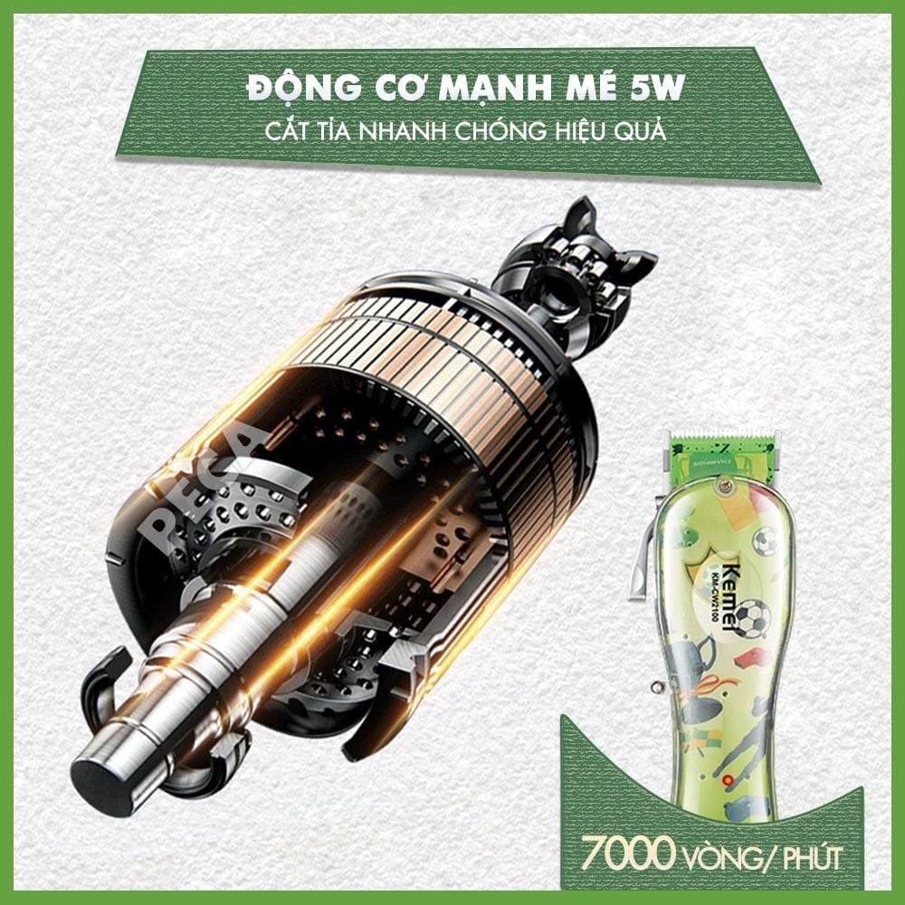 Tông đơ cắt lông thú cưng Kemei KM-CW2100 sử dụng không dây có thể cắt cho chó, mèo...công suất mạnh 5W - Chính hãng