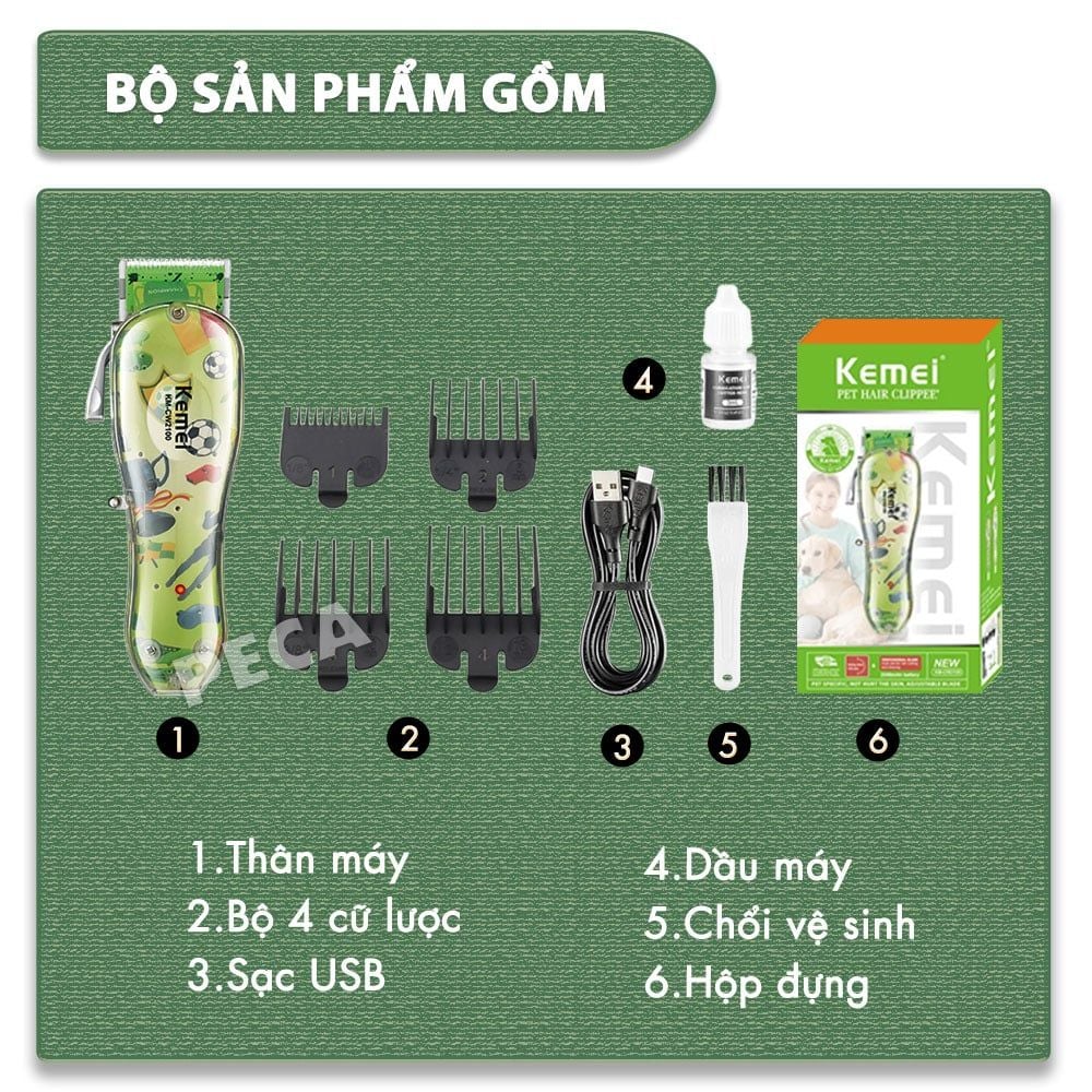 Tông đơ cắt lông thú cưng Kemei KM-CW2100 sử dụng không dây có thể cắt cho chó, mèo...công suất mạnh 5W - Chính hãng