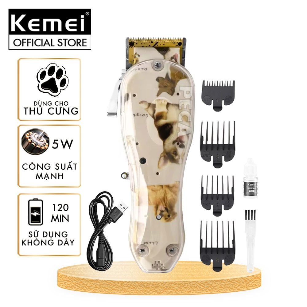 Tông đơ cắt lông thú cưng Kemei KM-CW2100 sử dụng không dây có thể cắt cho chó, mèo...công suất mạnh 5W - Chính hãng