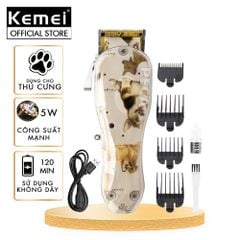 Tông đơ cắt lông thú cưng Kemei KM-CW2100 sử dụng không dây có thể cắt cho chó, mèo...công suất mạnh 5W - Chính hãng
