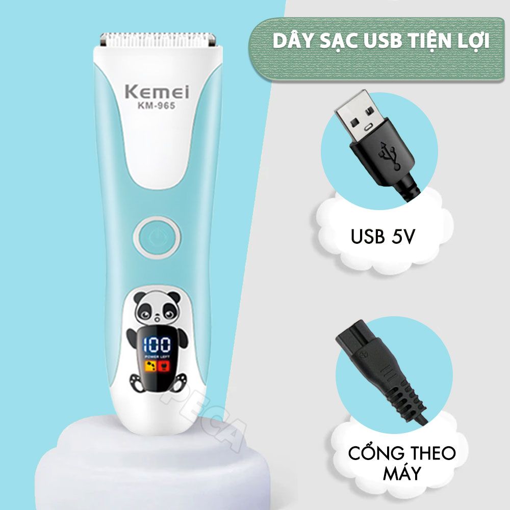 Tông đơ cắt tóc trẻ em Kemei KM-965 có thể cắt tóc, chấn viền cạo tóc dùng được cho trẻ sơ sinh - Bảo hành chính hãng 12 tháng