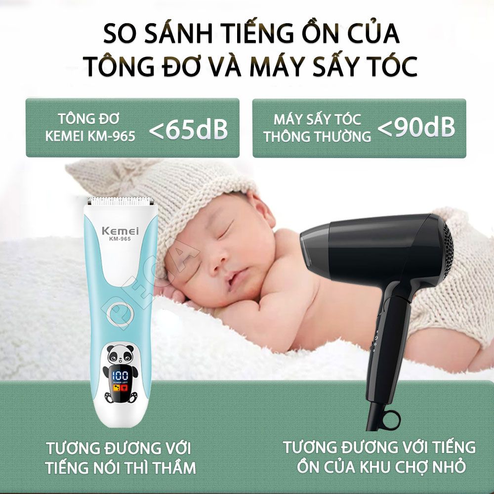 Tông đơ cắt tóc trẻ em Kemei KM-965 có thể cắt tóc, chấn viền cạo tóc dùng được cho trẻ sơ sinh - Bảo hành chính hãng 12 tháng