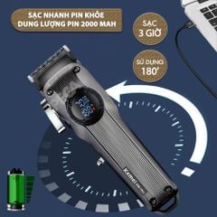 Tông đơ cắt tóc chuyên nghiệp Kemei KM-1551 công suất mạnh 5W màn hình LCD sạc nhanh USB type C tiện lợi - Chính hãng