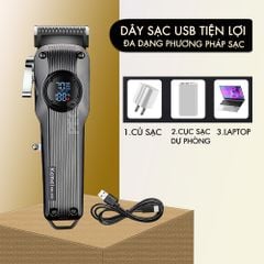 Tông đơ cắt tóc chuyên nghiệp Kemei KM-1551 công suất mạnh 5W màn hình LCD sạc nhanh USB type C tiện lợi - Chính hãng