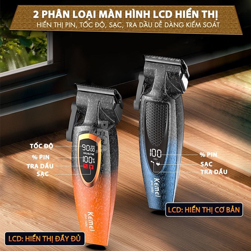 Tông đơ cắt tóc chuyên nghiệp Kemei KM-1686 lưỡi cắt mạ carbon công suất mạnh 5W tốc độ hoạt động lên đến 9000RPM- Hàng chính hãng