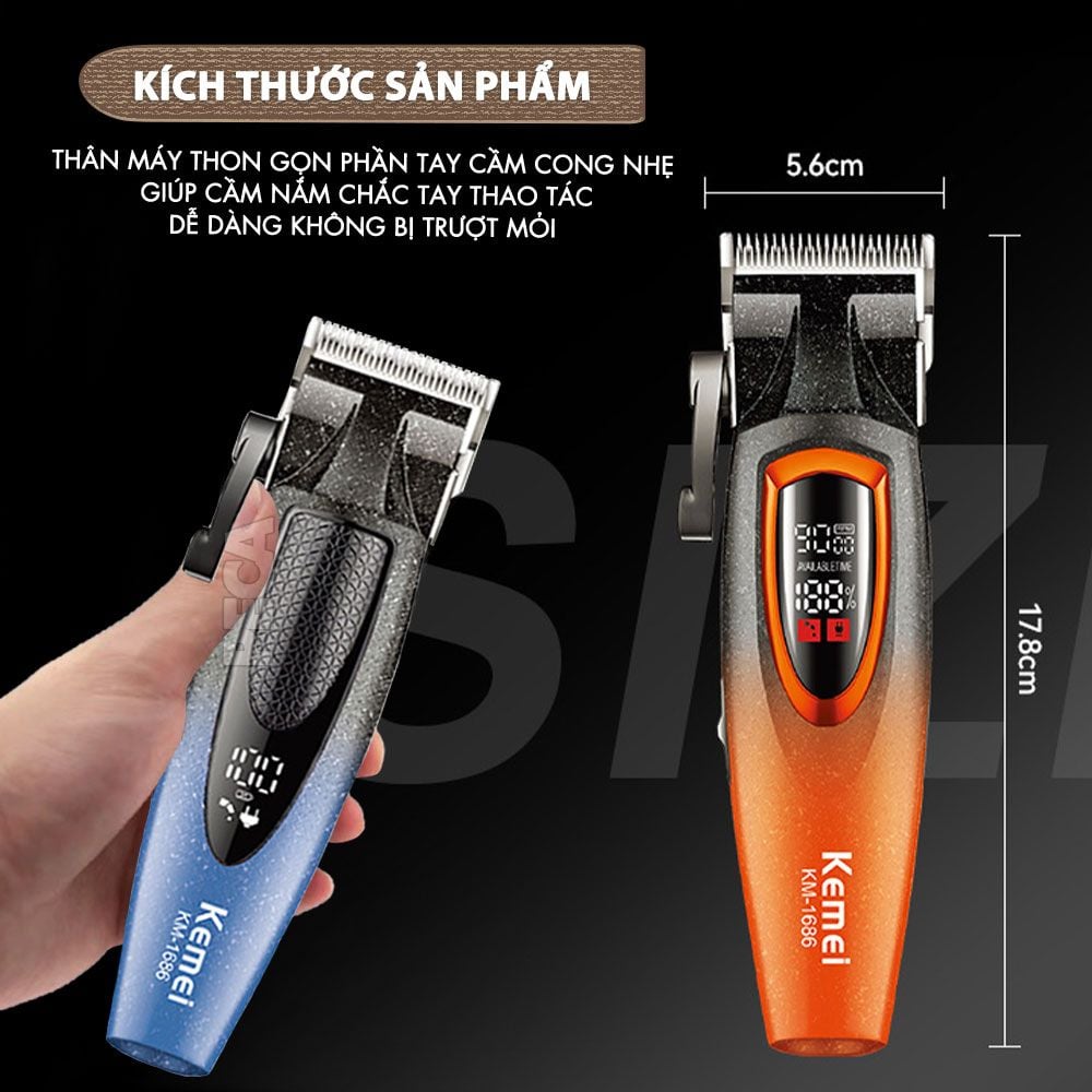 Tông đơ cắt tóc chuyên nghiệp Kemei KM-1686 lưỡi cắt mạ carbon công suất mạnh 5W tốc độ hoạt động lên đến 9000RPM- Hàng chính hãng