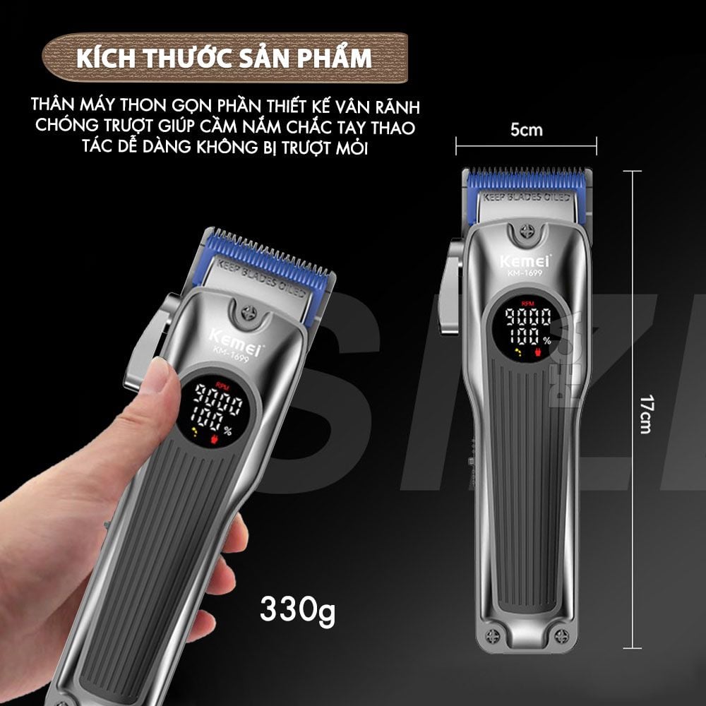 Tông đơ cắt tóc chuyên nghiệp Kemei KM-1699 lưỡi cắt mạ carbon công suất 8W tốc độ cắt 9000RPM - Hàng chính hãng