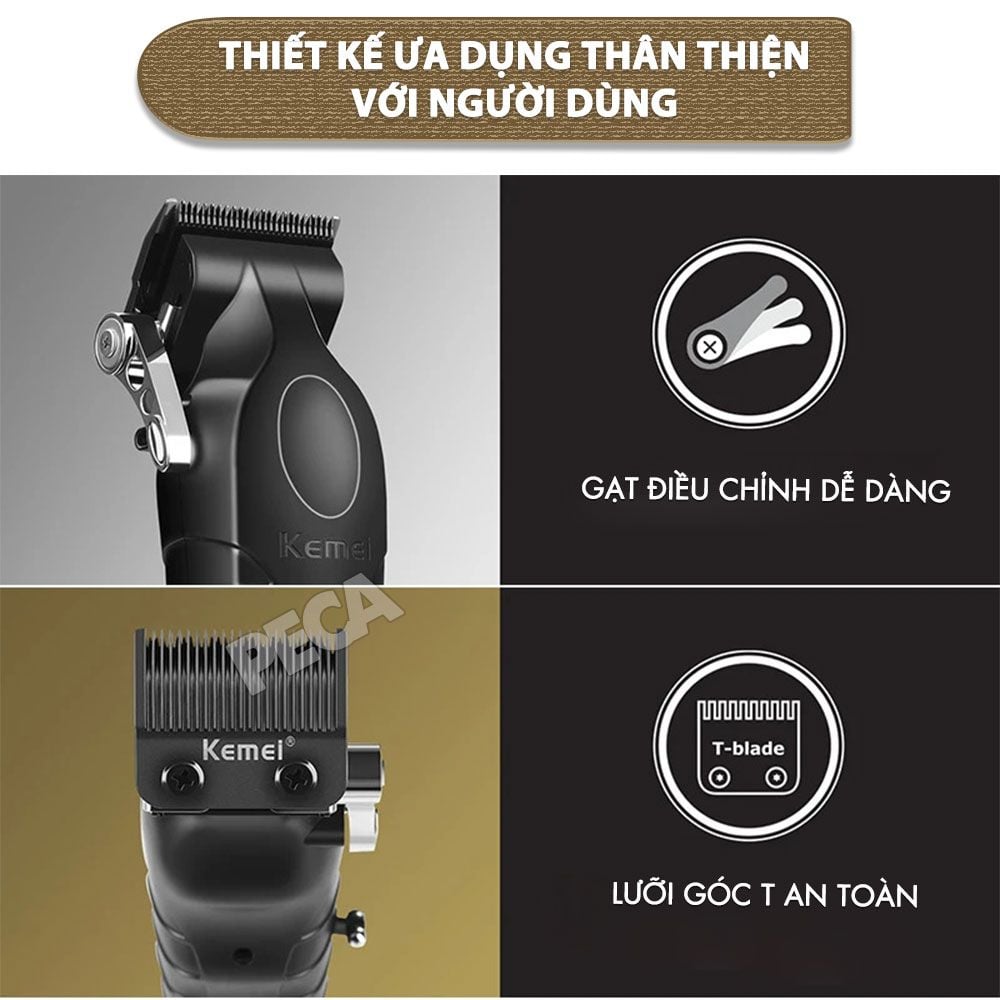 Tông đơ cắt tóc chuyên nghiệp Kemei KM-2296 lưỡi cắt mạ carbon công suất mạnh mẽ 5W pin khỏe lithium - Chính hãng