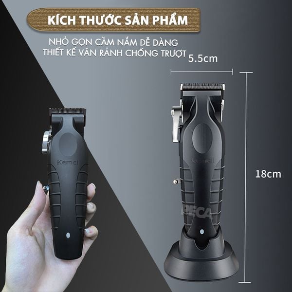 Tông đơ cắt tóc chuyên nghiệp Kemei KM-2296 lưỡi cắt mạ carbon công suất mạnh mẽ 5W pin khỏe lithium - Chính hãng
