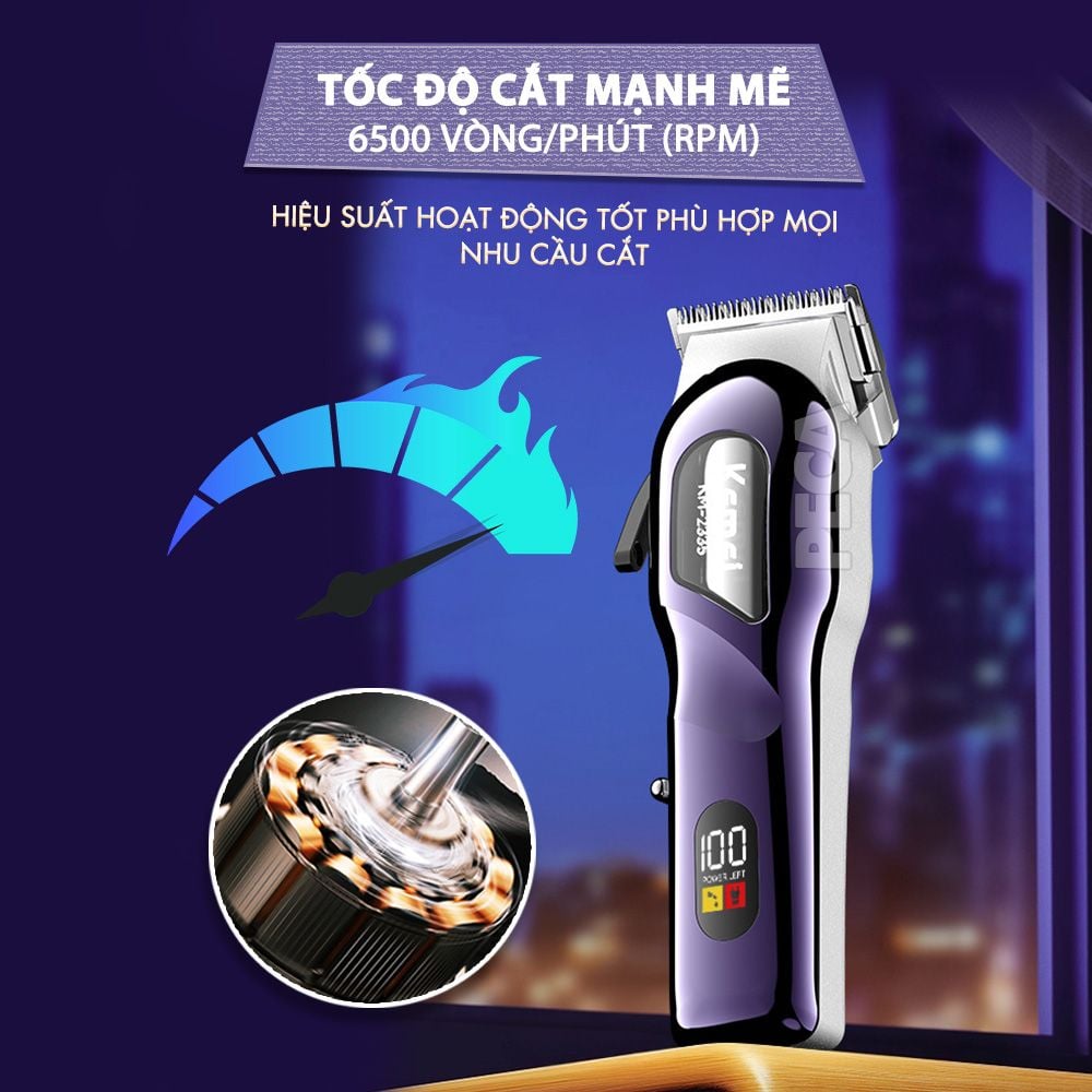 Tông đơ cắt tóc chuyên nghiệp Kemei KM-2335 công suất siêu mạnh 7,5W màn hình LCD sạc nhanh USB type C tiện lợi - Chính hãng
