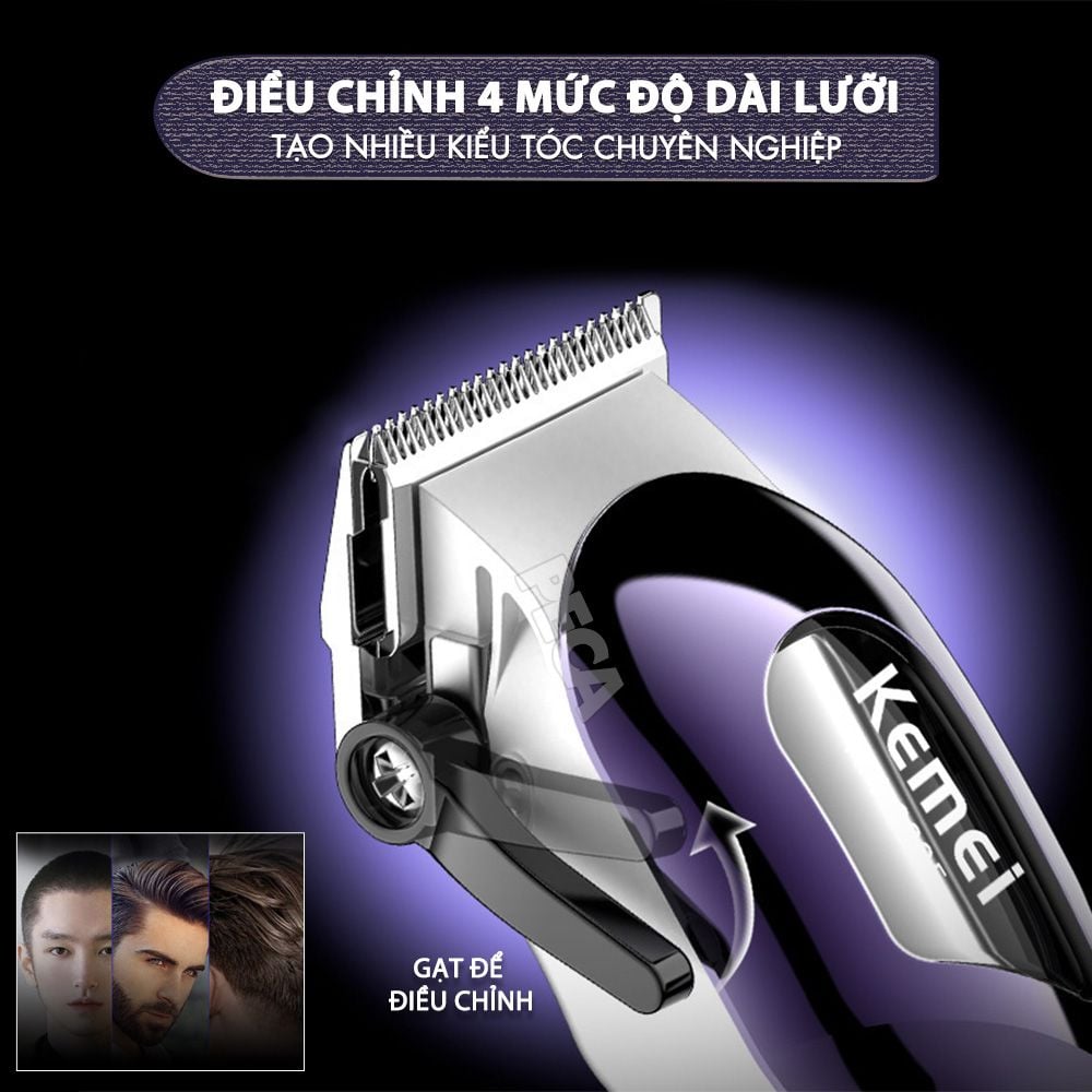 Tông đơ cắt tóc chuyên nghiệp Kemei KM-2335 công suất siêu mạnh 7,5W màn hình LCD sạc nhanh USB type C tiện lợi - Chính hãng