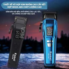 Tông đơ cắt tóc chuyên nghiệp Kemei KM-2796 lưỡi cắt mạ carbon DLC cao cấp có động cơ không chổi than màn hình LCD hiển thị công suất 10W - Tặng kèm lưỡi thay - Chính hãng