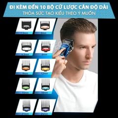 Tông đơ cắt tóc chuyên nghiệp Kemei KM-2796 lưỡi cắt mạ carbon DLC cao cấp có động cơ không chổi than màn hình LCD hiển thị công suất 10W - Tặng kèm lưỡi thay - Chính hãng