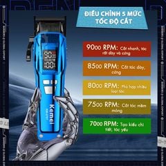 Tông đơ cắt tóc chuyên nghiệp Kemei KM-2796 lưỡi cắt mạ carbon DLC cao cấp có động cơ không chổi than màn hình LCD hiển thị công suất 10W - Tặng kèm lưỡi thay - Chính hãng