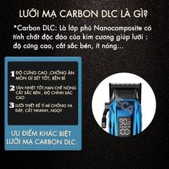 Tông đơ cắt tóc chuyên nghiệp Kemei KM-2796 lưỡi cắt mạ carbon DLC cao cấp có động cơ không chổi than màn hình LCD hiển thị công suất 10W - Tặng kèm lưỡi thay - Chính hãng
