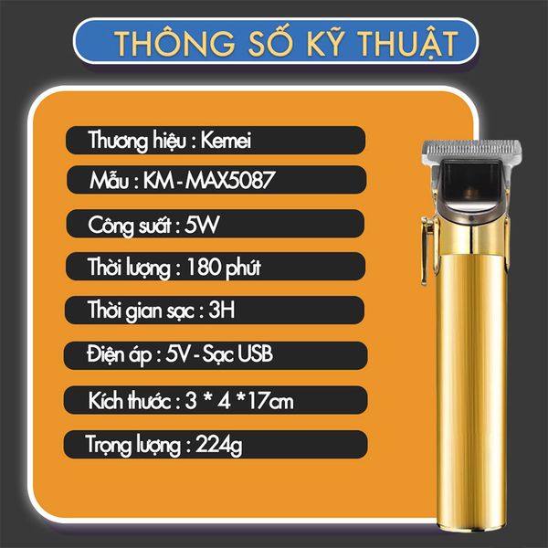 Tông đơ cắt tóc chuyên nghiệp KEMEI KM-MAX5087 / KM-5087 thiết kế cá tính baber công suất mạnh 5W mạnh mẽ
