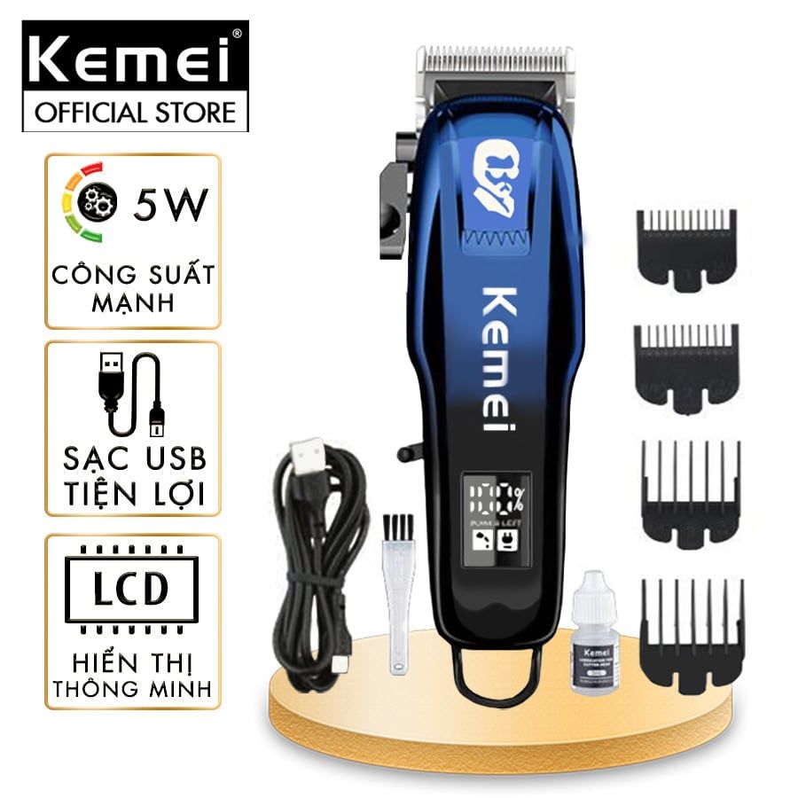 Tông đơ cắt tóc chuyên nghiệp Kemei KM-709A công suất mạnh mẽ có màn hình LCD hiển thị - Hàng chính hãng