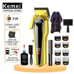 Tông đơ cắt tóc chuyên nghiệp Kemei KM-8539 lưỡi cắt mạ carbon công suất 5W tặng kèm áo choàng cắt tóc - Hàng chính hãng