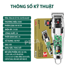 Tông đơ cắt tóc chuyên nghiệp Kemei KM-NG108 màn hình LCD hiển thị phiên bản thấy mạch - Hàng chính hãng