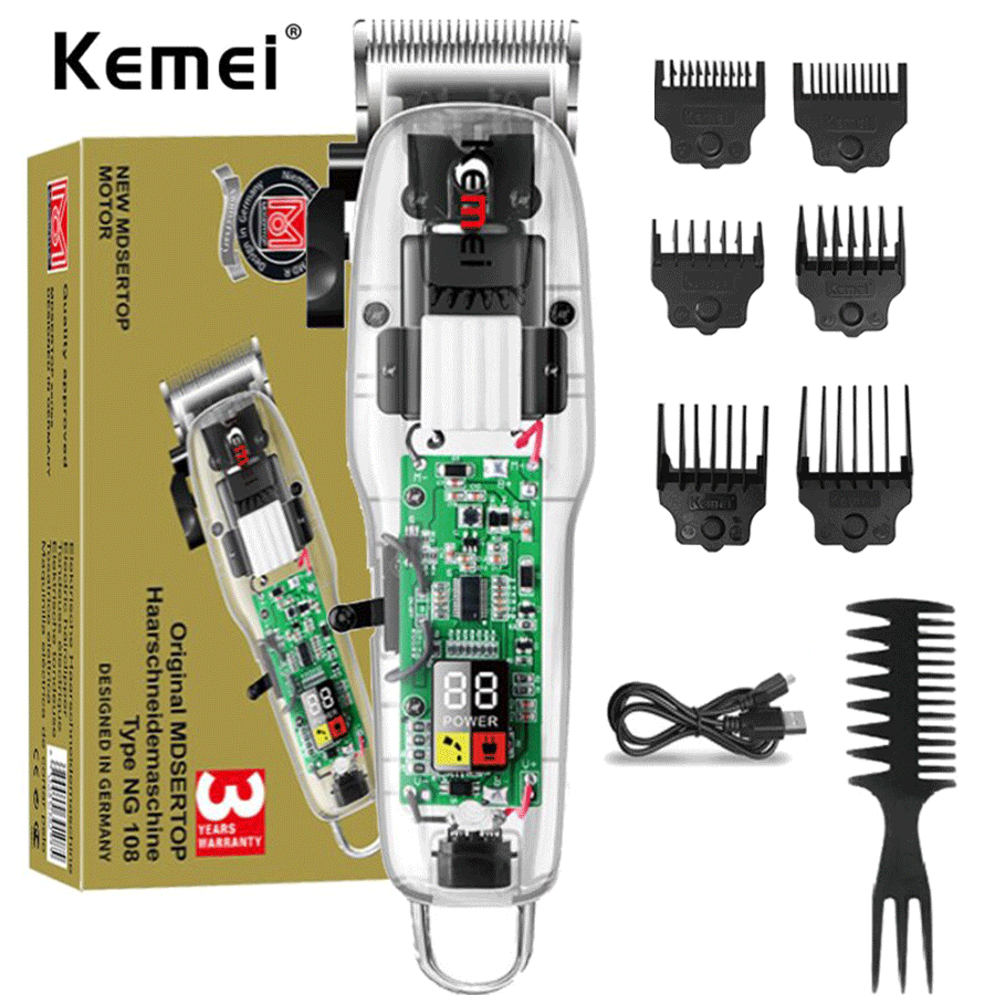 Tông đơ cắt tóc chuyên nghiệp Kemei KM-NG108 màn hình LCD hiển thị phiên bản thấy mạch - Hàng chính hãng