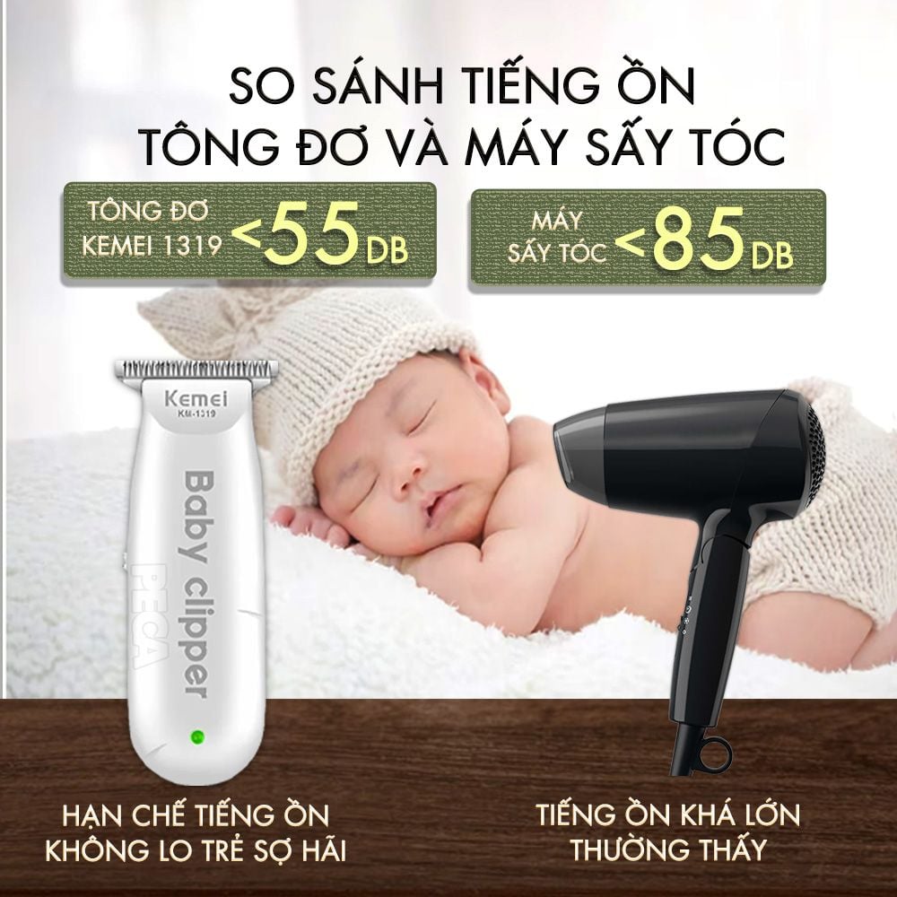 Tông đơ cắt tóc trẻ em mini Kemei KM-1319 có thể cắt tóc, chấn viền kích thước nhỏ gọn êm ái có thể dùng cho trẻ sơ sinh - bảo hành chính hãng 12 tháng