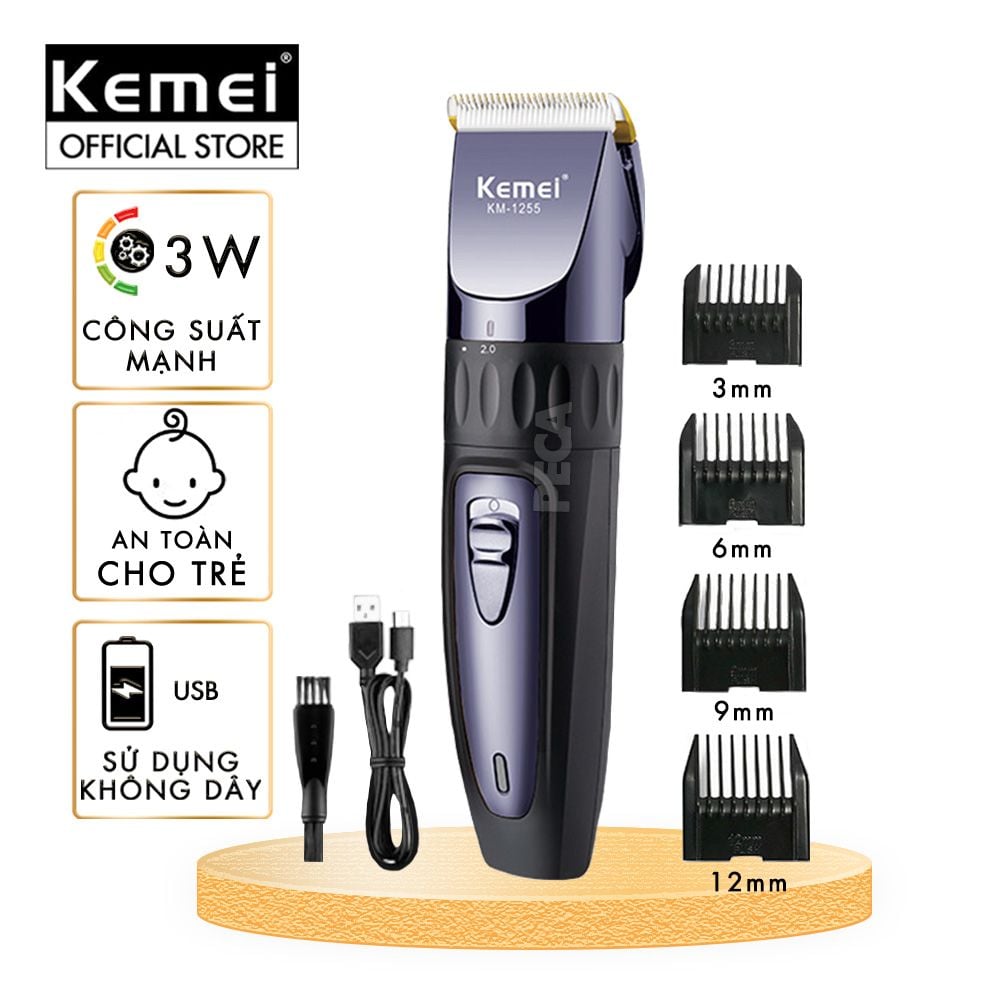 Tông đơ cắt tóc không dây Kemei KM-1255 dùng cho cá nhân và gia đình - Hàng chính hãng