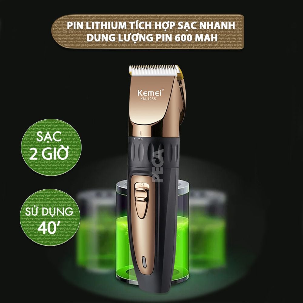 Tông đơ cắt tóc không dây Kemei KM-1255 dùng cho cá nhân và gia đình - Hàng chính hãng