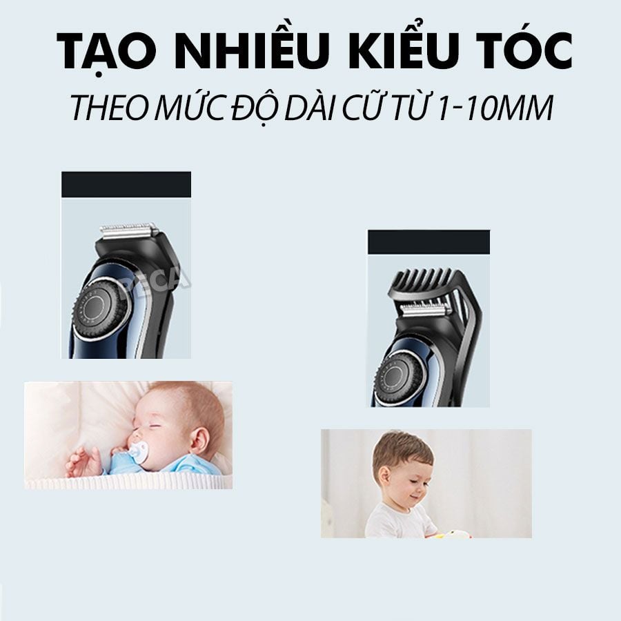 Tông đơ cắt tóc trẻ em Kemei KM-1256 cữ căn độ dài tóc điều chỉnh 10 mức, sạc USB dùng cho người mới tập cắt tóc - Hàng chính hãng