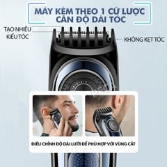 Tông đơ cắt tóc gia đình Kemei KM-1256 cữ căn độ dài tóc điều chỉnh 10 mức, sạc nhanh USB cắt tóc được cho trẻ em - Hàng chính hãng