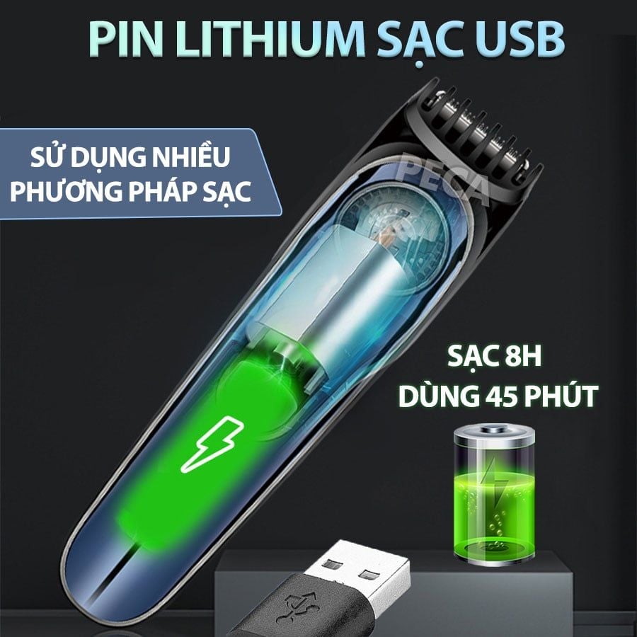 Tông đơ cắt tóc gia đình Kemei KM-1256 cữ căn độ dài tóc điều chỉnh 10 mức, sạc nhanh USB cắt tóc được cho trẻ em - Hàng chính hãng