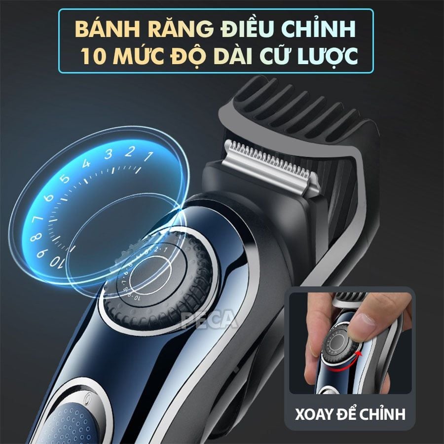 Tông đơ cắt tóc trẻ em Kemei KM-1256 cữ căn độ dài tóc điều chỉnh 10 mức, sạc USB dùng cho người mới tập cắt tóc - Hàng chính hãng