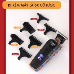 Tông đơ chấn viền Kemei KM-MAX5090 màn hình LCD hiển thị chuyên nghiệp sạc nhanh USB kèm theo 6 cữ lược tiện lợi cắt tóc - Hàng chính hãng