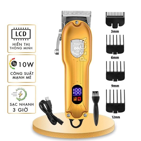 Tông đơ cắt tóc chuyên nghiệp KEMEI KM-802 công suất mạnh 10W màn hình LCD, sạc USB sạc nhanh pin trâu