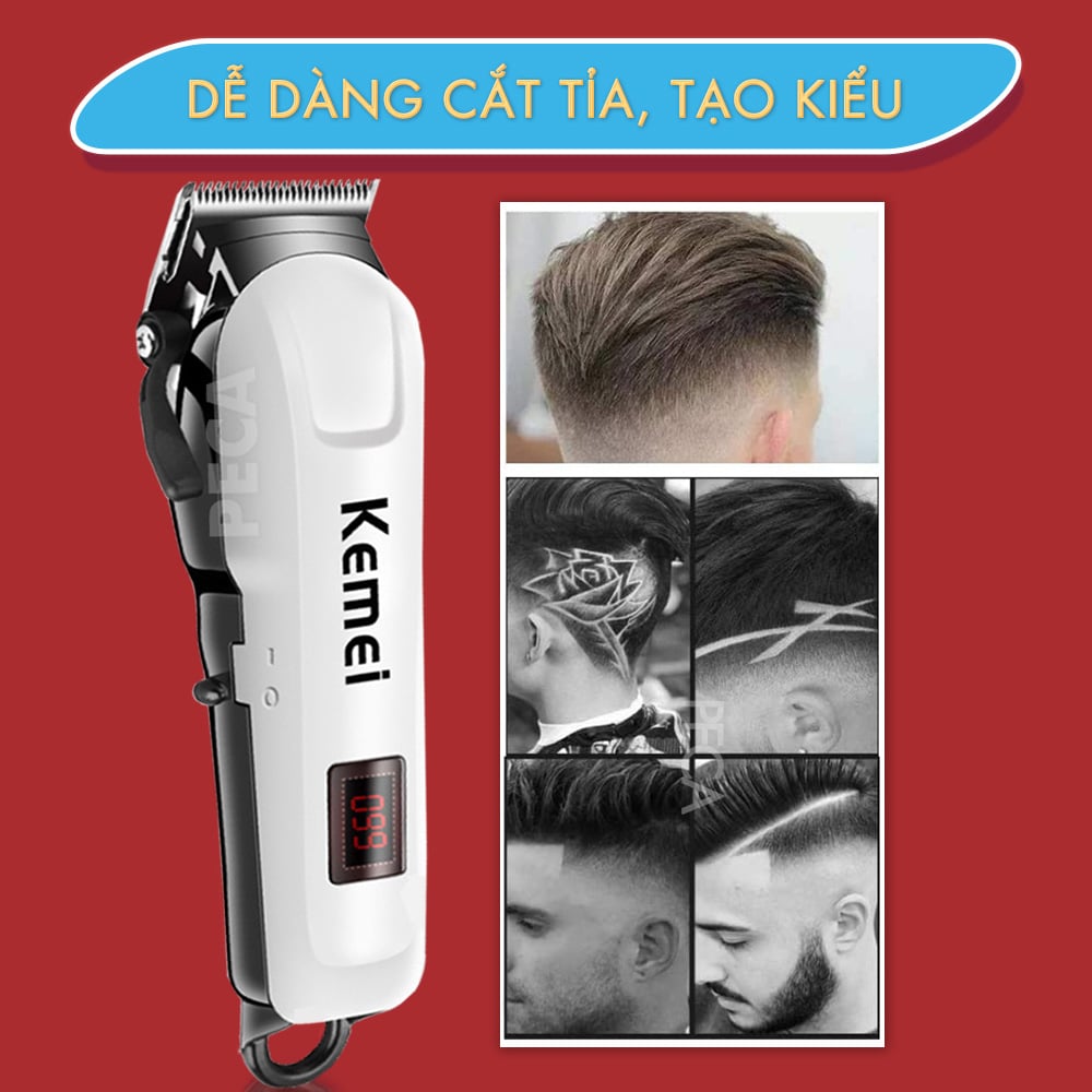 Tông đơ cắt tóc không dây KEMEI KM-809A chuyên nghiệp màn hình LCD