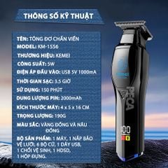 Tông đơ chấn viền Kemei KM-1556 lưỡi cắt mạ carbon cao cấp công suất 5W - Chính hãng