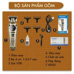 Tông đơ chấn viền Kemei KM-1576 lưỡi cắt mạ carbon cao cấp công suất 5W, điều chỉnh 3 mức tốc độ - Chính hãng
