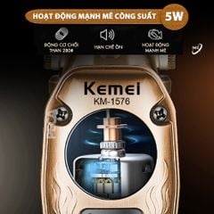 Tông đơ chấn viền Kemei KM-1576 lưỡi cắt mạ carbon cao cấp công suất 5W, điều chỉnh 3 mức tốc độ - Chính hãng