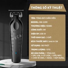 Tông đơ chấn viền Kemei KM-2299 lưỡi cắt mạ carbon cao cấp công suất 5W - Chính hãng