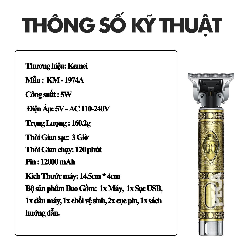 Tông đơ chấn viền không dây Kemei KM-1974A có 2 pin rời, có thể sạc lại,có thể khắc tatoo, cạo trắng... - CHÍNH HÃNG