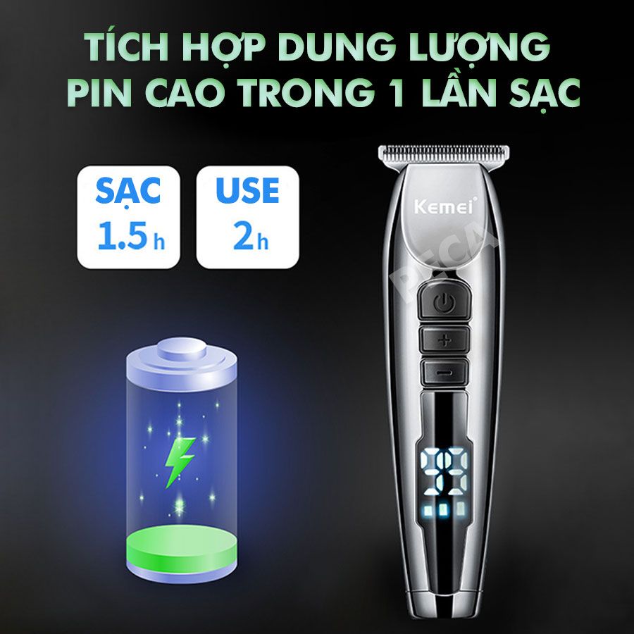 Tông đơ chấn viền Kemei KM-929 điều chỉnh 3 mức tốc độ cắt, có màn hình LED, dùng sạc USB