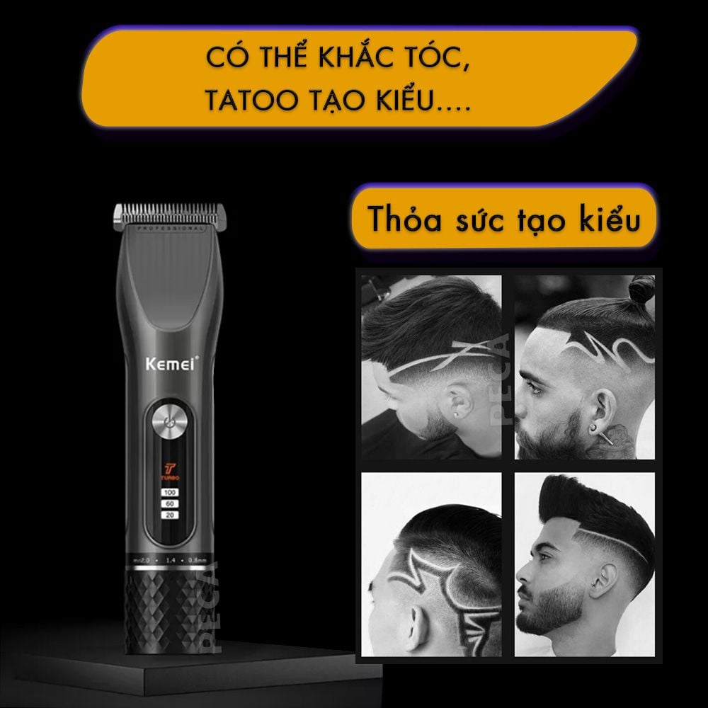 Tông đơ cắt tóc không dây Kemei KM-V310 màn hình LCD thông minh, 3 tốc độ cắt, có thể chấn viền tạo kiểu.. - hàng phân phối chính thức