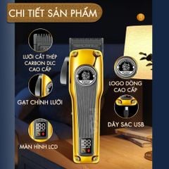 Tông đơ cắt tóc chuyên nghiệp Kemei KM-1825 lưỡi cắt mạ carbon DLC cao cấp có động cơ không chổi than màn hình LCD hiển thị công suất 8W