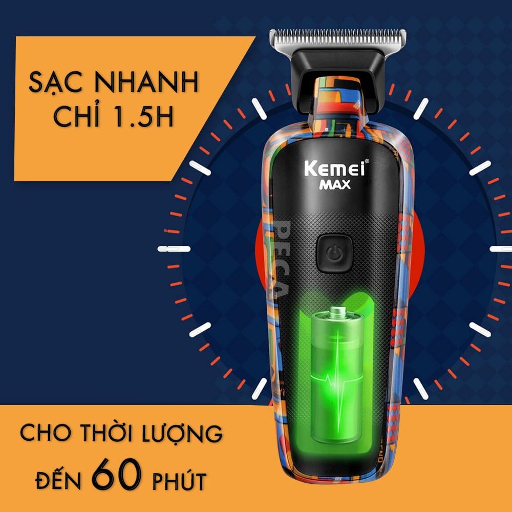 Tông đơ chấn viền Kemei KM-MAX5090 màn hình LCD hiển thị chuyên nghiệp sạc nhanh USB kèm theo 6 cữ lược tiện lợi cắt tóc - Hàng chính hãng