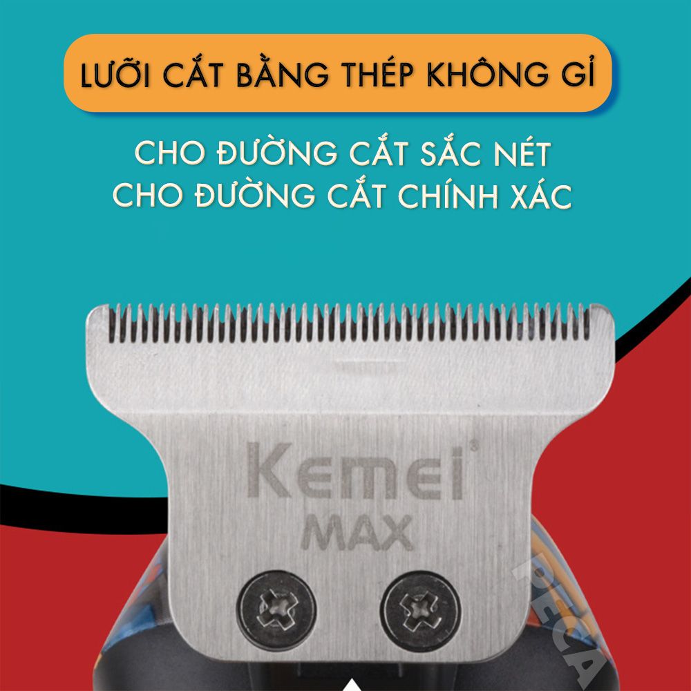 Tông đơ chấn viền Kemei KM-MAX5090 màn hình LCD hiển thị chuyên nghiệp sạc nhanh USB kèm theo 6 cữ lược tiện lợi cắt tóc - Hàng chính hãng