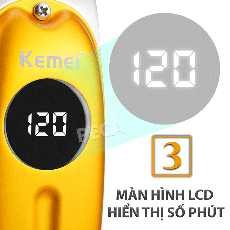 Tông đơ cắt tóc chuyên nghiệp Kemei KM-1955 sạc USB có màn hình LCD được tặng kèm áo choàng, lược và kéo cắt tóc