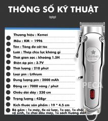 Tông đơ cắt tóc chuyên nghiệp màn hình LCD KEMEI KM-1996 hợp kim nhôm hàng không cao cấp lưỡi thép không gỉ pin trâu 3