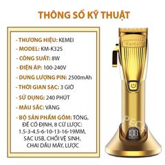 Tông đơ cắt tóc chuyên nghiệp KEMEI KM-K32S pin trâu 4 tiếng có màn hình LCD sử dụng đế sạc USB công suất mạnh 8W